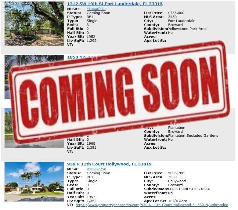 sneak previews see coming soon listings before they become active on Fort Lauderdale MLS